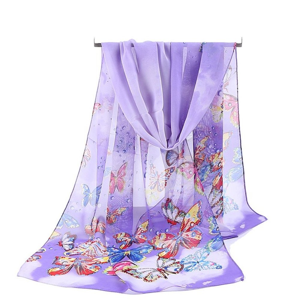 Lavender Chiffon Purple Butterfly Wrap Scarf Shawl